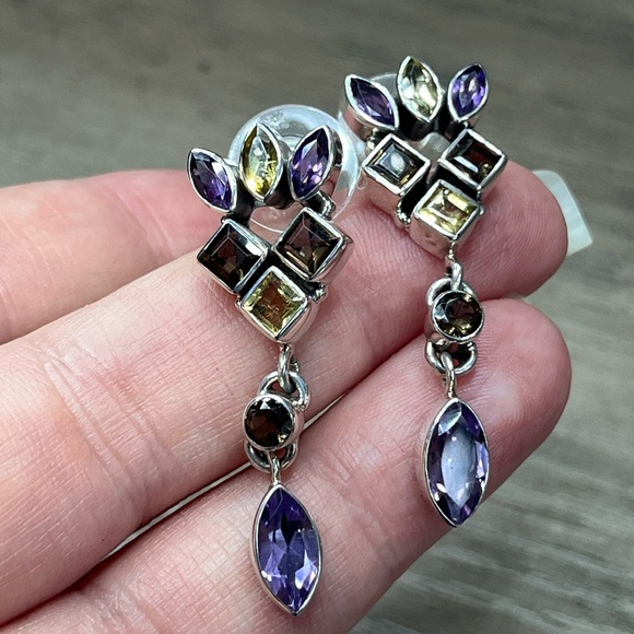 Nicky Butler One-of-a-Kind SS Amethyst, Citrine, Quartz Multi Gem Drop Earrings - Picture 1 of 10